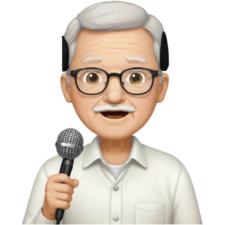 singer, Old man, singing, holding mic, white shirt glasses emoji