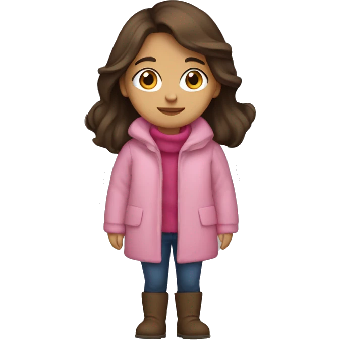 winter, christmas, hispanic, long brown hair, girl, brown eyes, child, full body,  pink coat emoji