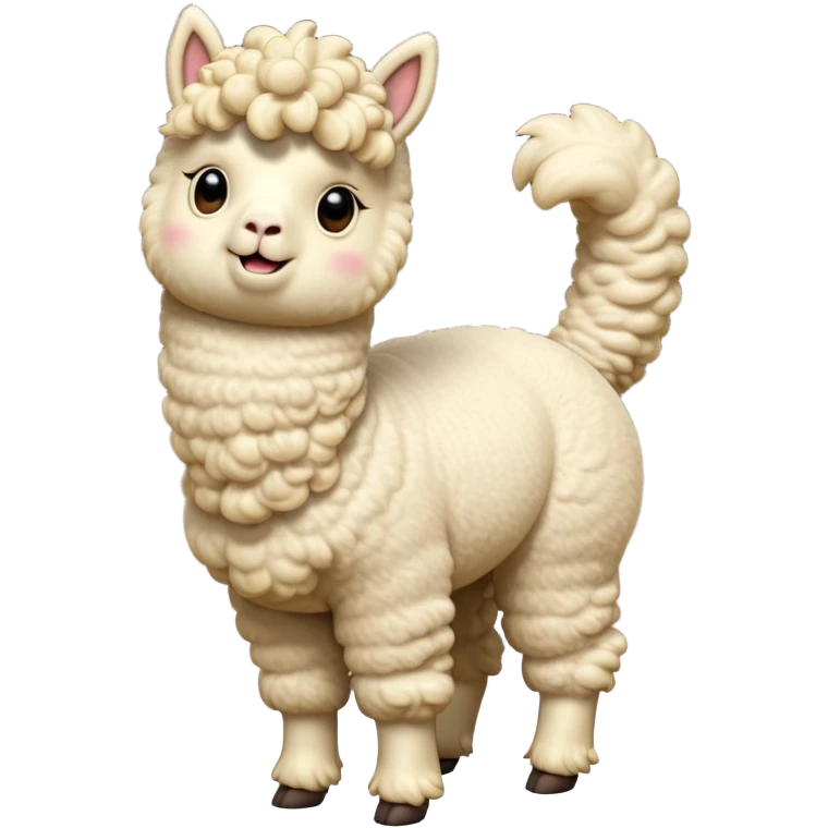 cinematic-[cream alpaca]-realistic-full-body-standing-emoji,-tail-flicking-lazily,-head-tilted-dramatically,-curly-[cream]-fur,-simplified-yet-realistic-focused-features,-highly-detailed,-glowing-with-an-almost-sarcastic-glow emoji