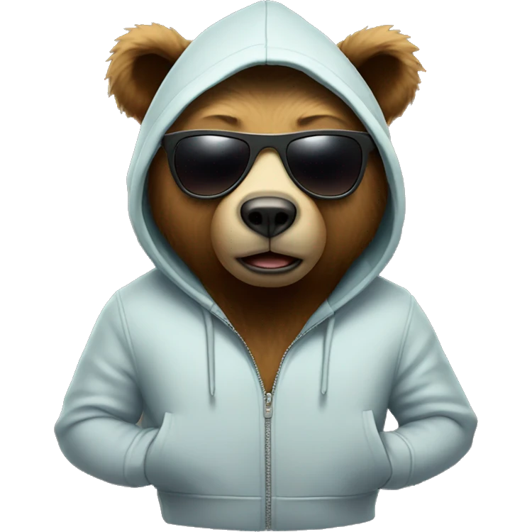 A bear wearing a hoodie and sunglasses with a good three-dimensional effect emoji