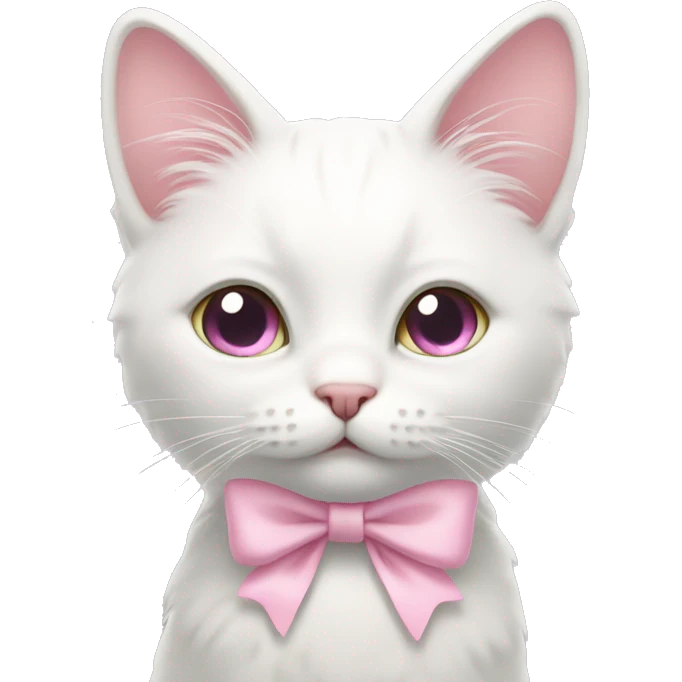 Isolated White cat with pastel pink bow and pastel pink eyes emoji