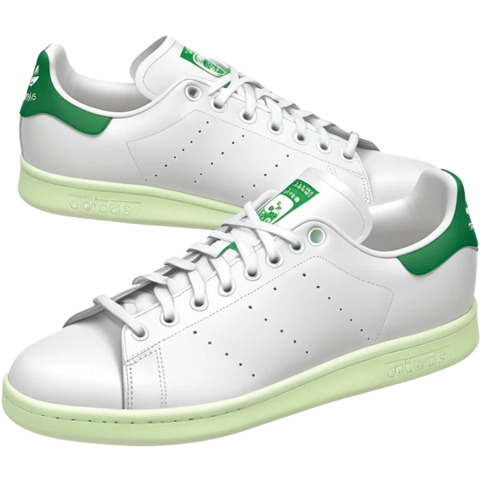 White Adidas Stan Smith shoe with green accents, iconic tennis sneaker, clean design, white with green heel tab, front angle view emoji