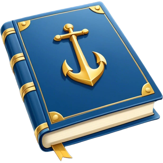 Un libro azul navy con detalles dorados, bordes metálicos y un engranaje dorado con una flecha ascendente como productividad en la portada, irradiando productividad, estrategia y éxito en movimiento emoji
