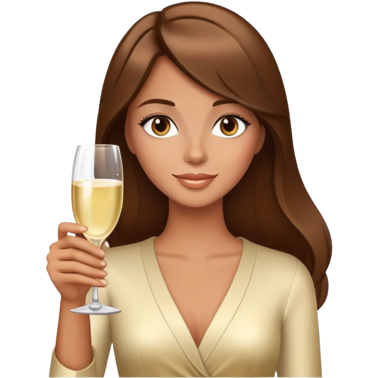 Slightly tan tall beautiful girl with brown hair and champagne glass emoji