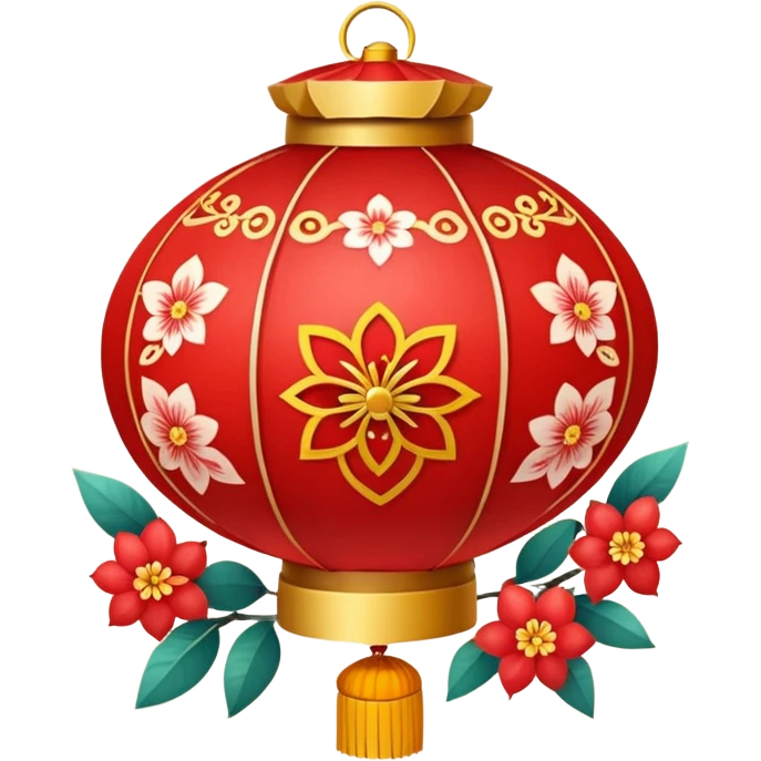 kawaii cute chinese red lantern with floral decoratons emoji