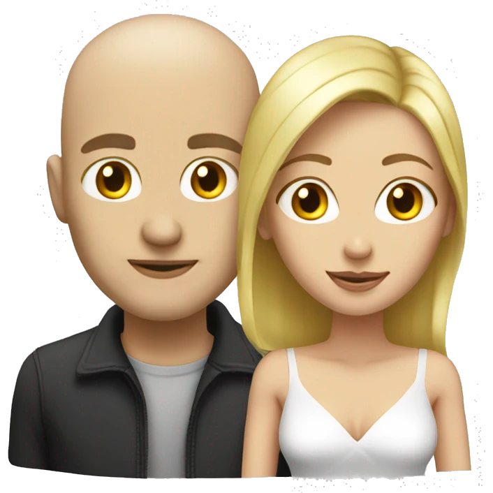 Couple. Male bald. Woman blonde. 35 emoji