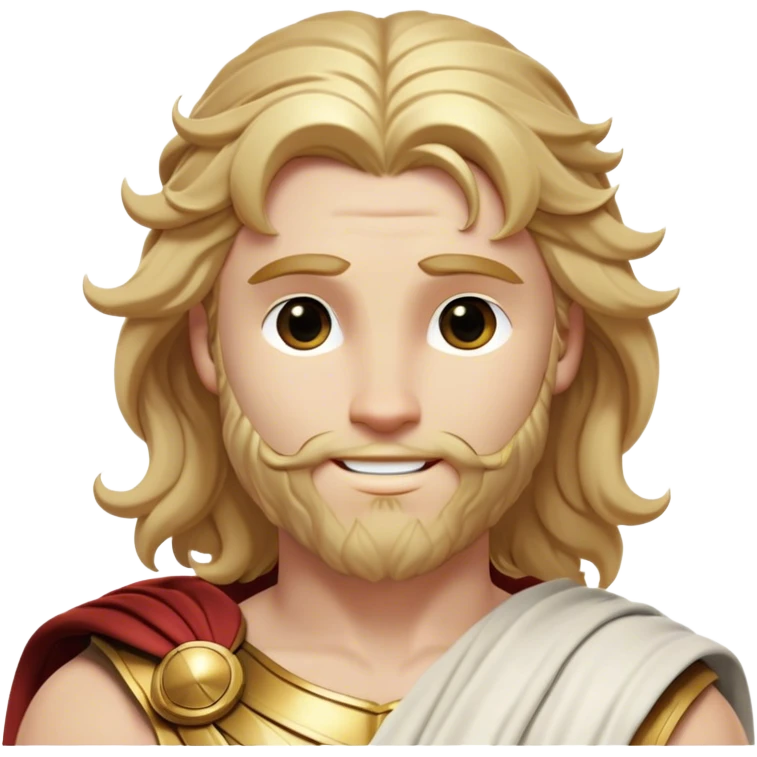 Cinematic Realistic Thor Portrait, head tilted playfully and inquisitively, showcasing his classical Greek god allure with a relaxed, yet commanding presence. His fair, radiant skin and flowing, wavy golden hair are highlighted by a gentle smile and twinkling, approachable eyes. Clad in a gracefully draped white toga with subtle golden embellishments, he exudes a lighthearted yet powerful charm under soft, natural lighting. emoji