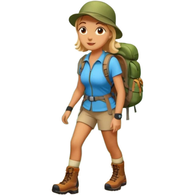 woman hiking in the woods in the sunshine emoji