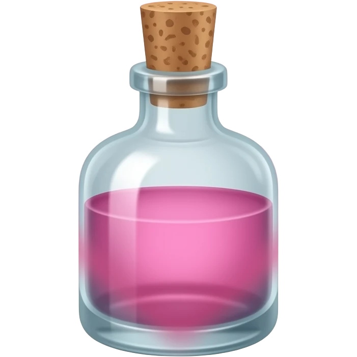 A glowing aphrodisiac glass bottle bottle releasing soft pink, heart-shaped mist emoji