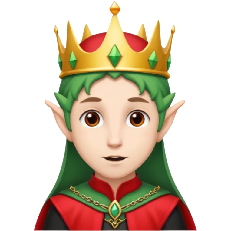 an elf with crown on the head, wearing black and red  emoji
