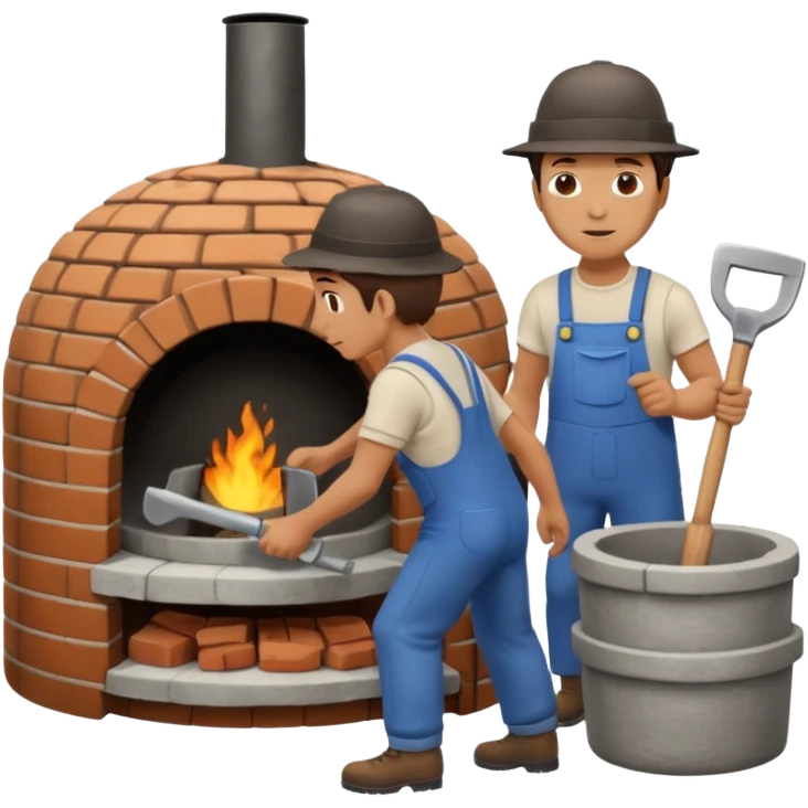 man loading shovel into round brick oven three quarters view  emoji