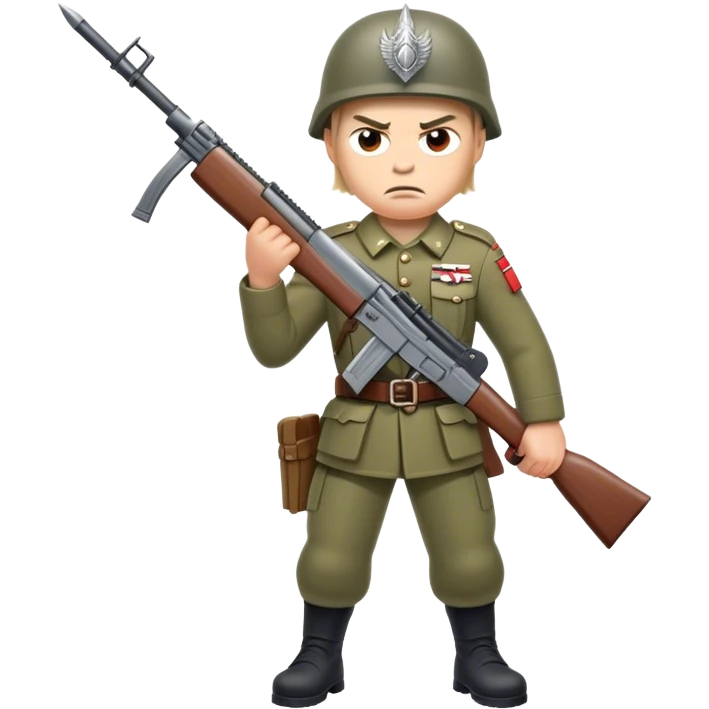 An angry norwegian soldier. full height with weapon emoji