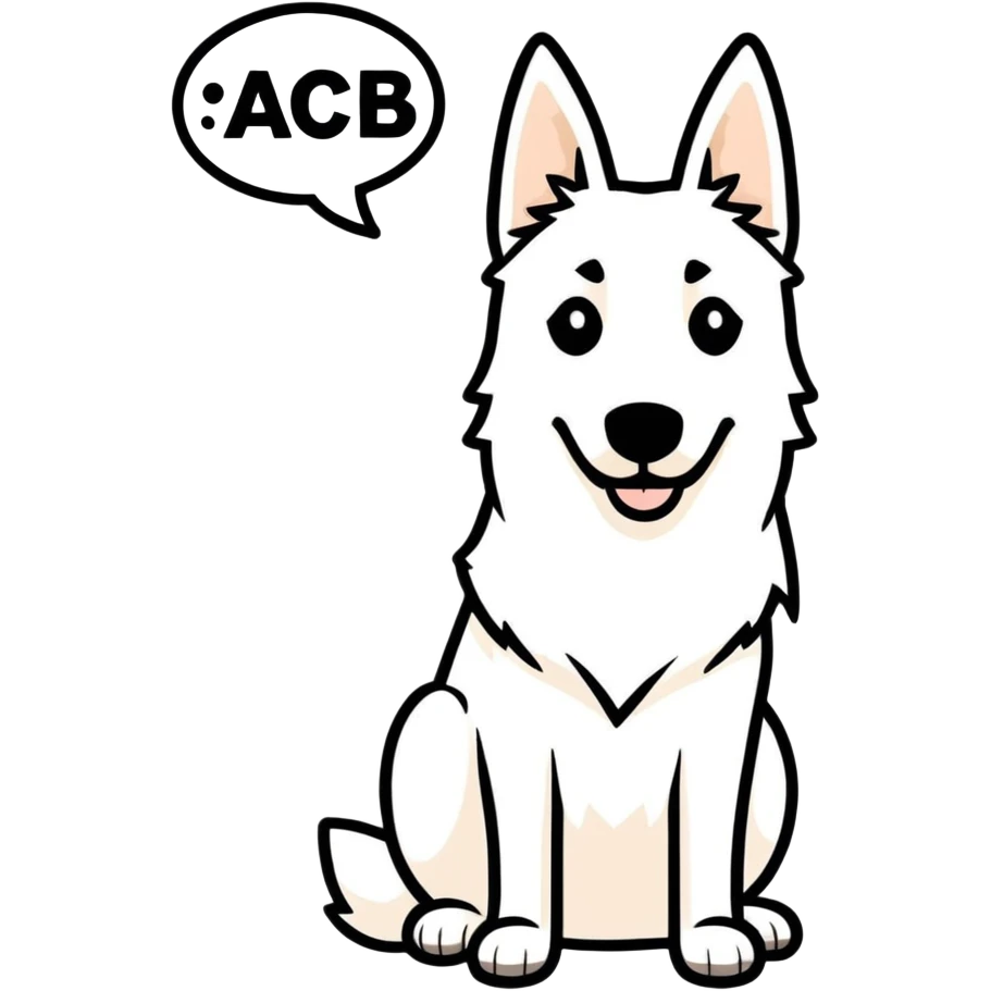 White belgian Shepard with a Speech bubble. Inside it says "A.C.A.B." emoji