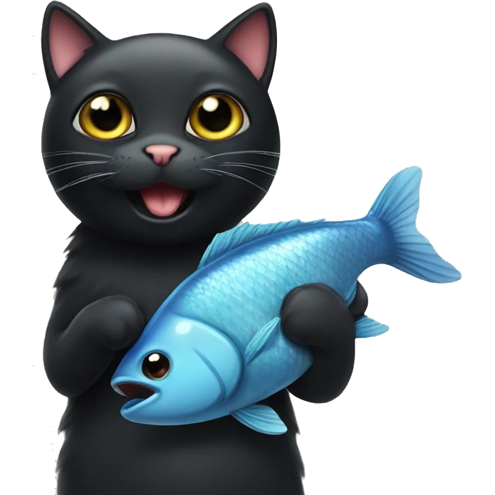 Cute black cat with a fish toy emoji