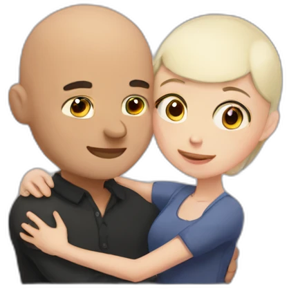 Bald boy hugging dark hair girl emoji