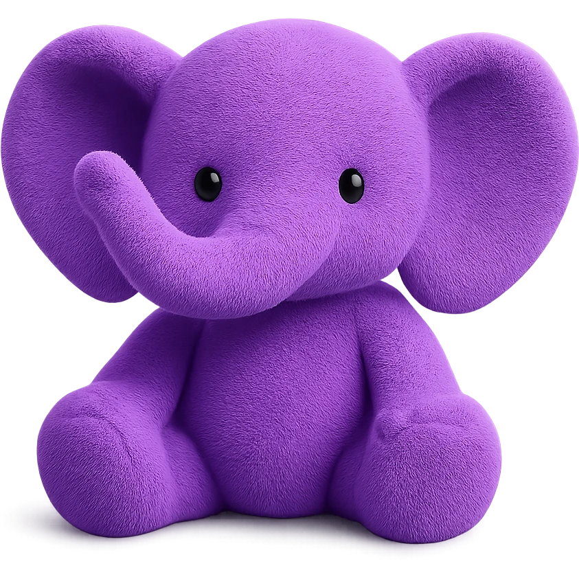 A plush elephant with large floppy ears, a raised trunk, and gentle eyes. The elephant has a soft, cuddly appearance with visible fabric texture. emoji