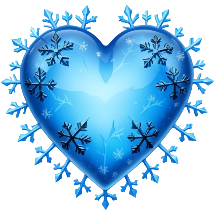 A blue ice and black ice heart with snowflakes emoji