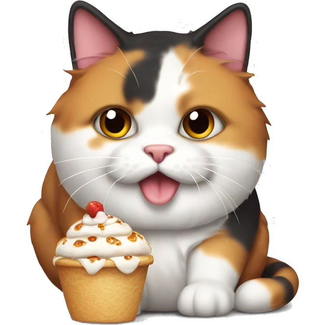 Realistic Fat calico cat with sundae emoji