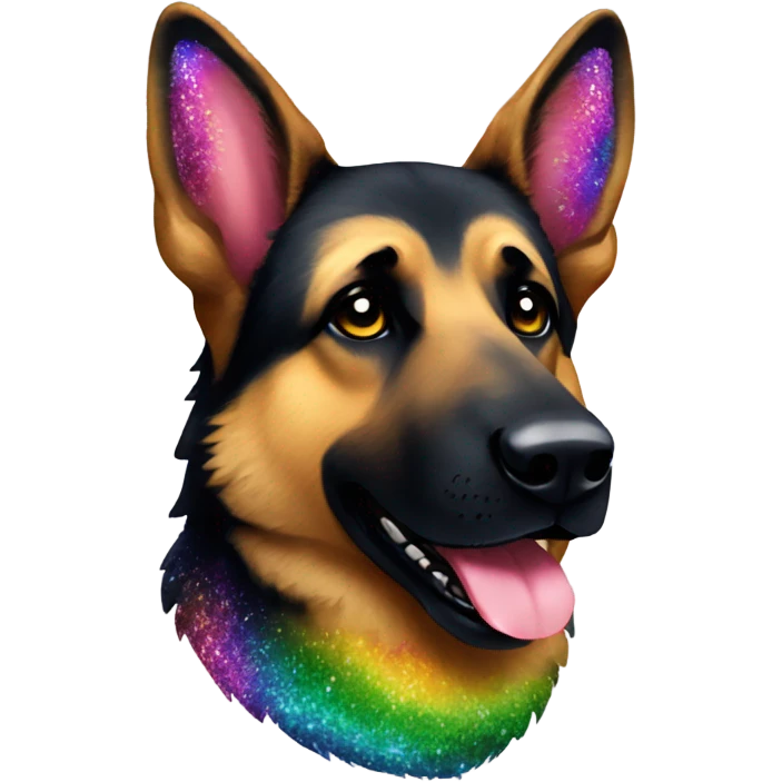 German shepherd all black face and rainbow glitter fur emoji