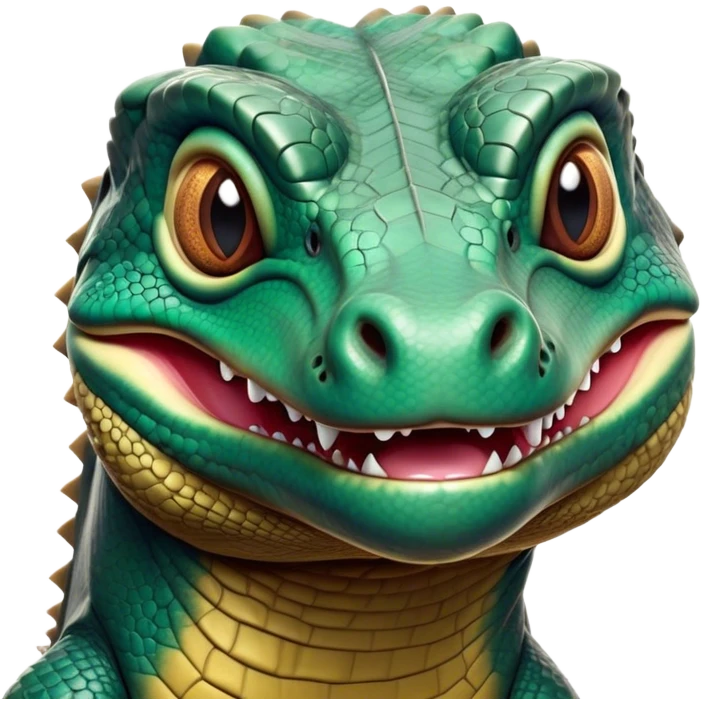 Cinematic Realistic Comical Komodo Dragon Portrait Emoji, Head tilted dramatically with an exaggeratedly amused expression, featuring a striking, glossy scaled hide with bold textures and wide, expressive eyes brimming with playful disbelief, rendered with lifelike detail and natural hues, high shine, dramatic yet playful, styled with an air of cheeky reptilian mischief, soft glowing outline, capturing the essence of a spirited and over‐the‐top Komodo dragon that looks ready to charge its way into viral fame! emoji