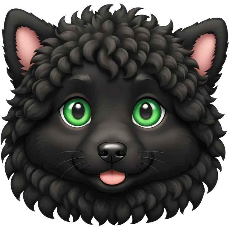 Black curly fur dog with green eyes  emoji
