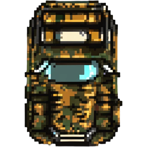 Tiger tank from a top-down view, pixel art style emoji