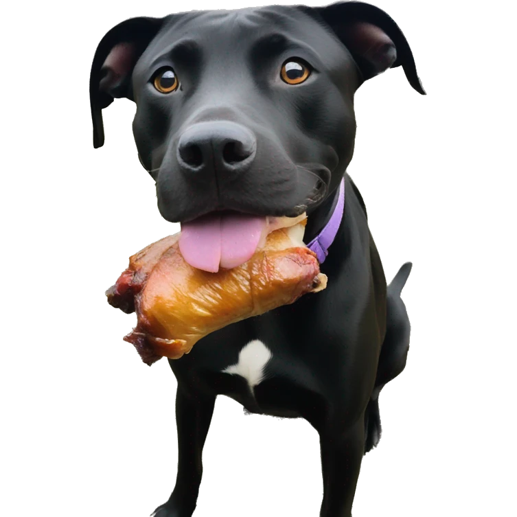 black pitbull lab mix with a turkey leg emoji