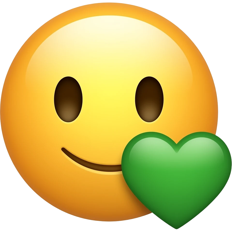 Kissing face emoji with a heart is green emoji