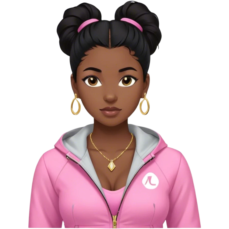 black girl with black straigh hair and baby hairs with pink lululemon jacket with cleavage showing a little n with a gold necklace and gold diamond earrings  emoji