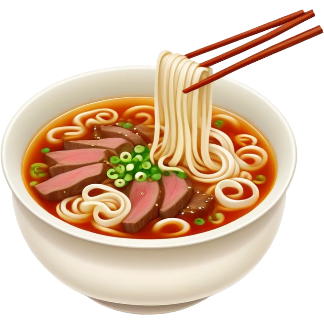 Lanzhou beef noodle soup with hand-pulled noodles, simplified emoji style with bold outlines and bright colors, cartoon style Gansu specialty La Mian emoji