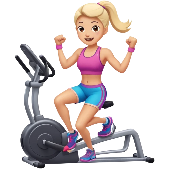 Enthusiastic character exercising with vibrant gym equipment emoji