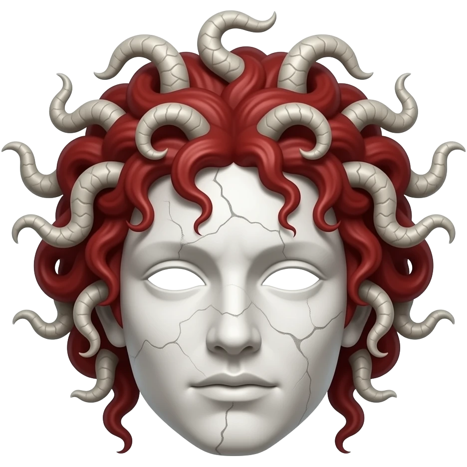 white cracked marble statue head medusa red hair marble no eyeballs emoji