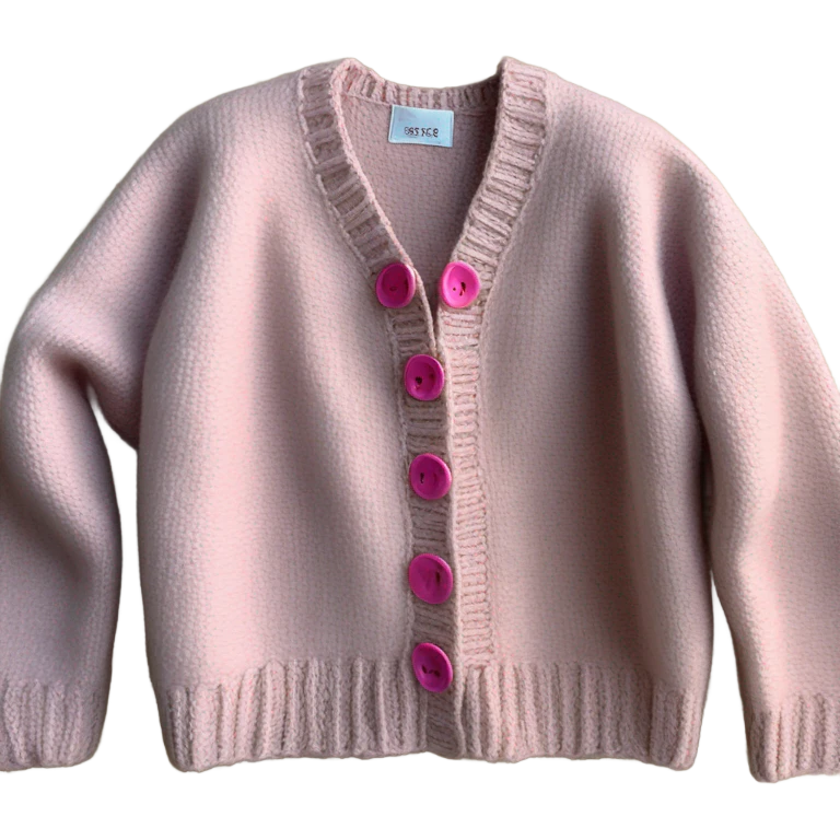 Sage oversize wool open short cardigan with pink buttons, isolated emoji