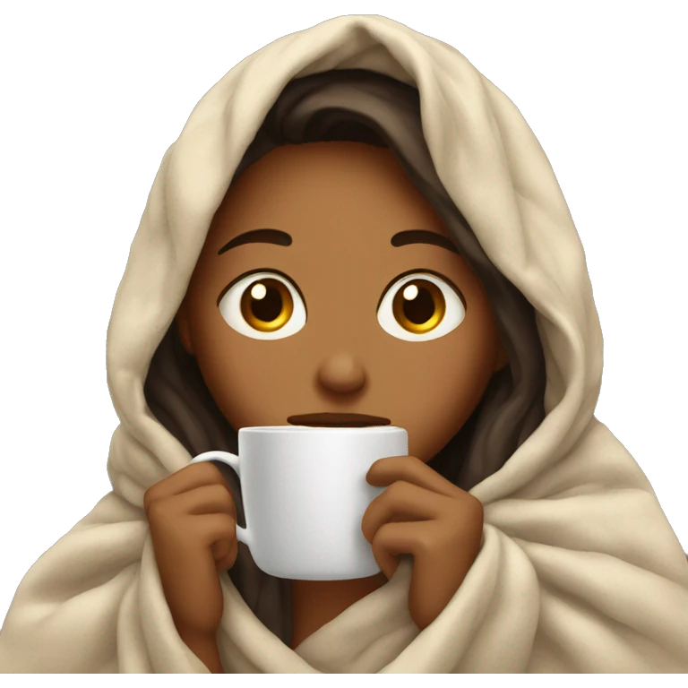 girl inside a blanket sipping coffee eyes closed emoji
