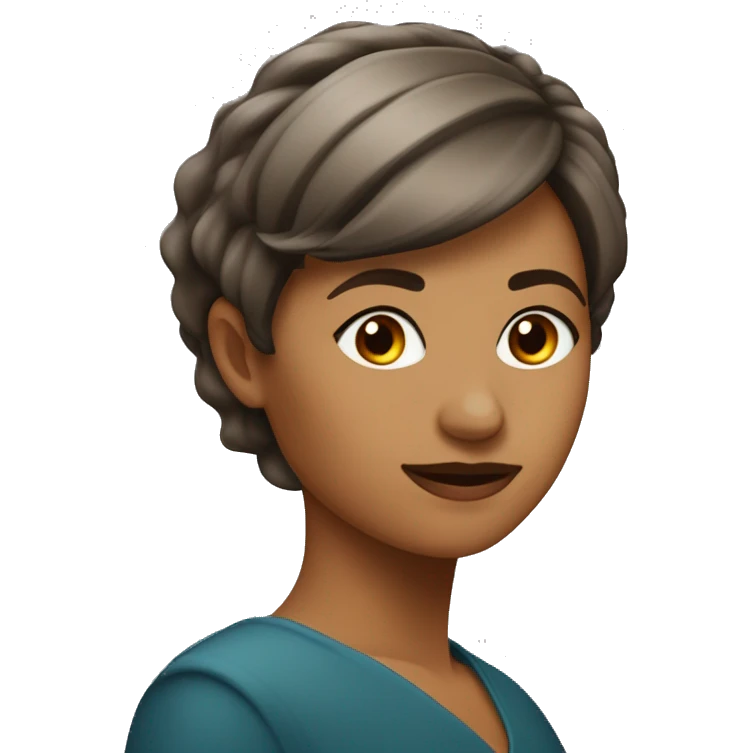Mujer   con corte de cabello corto color marrón y de profesión comunity mánager  emoji