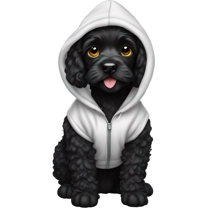Black cockerpoo wearing hoodie emoji