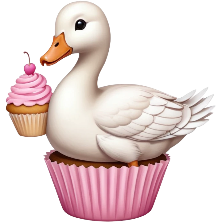 Create a goose with a cupcake with pink icing in his hand. emoji