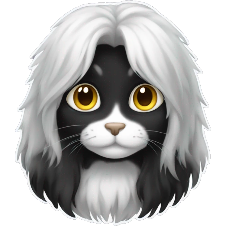black cat long-haired with half white head emoji