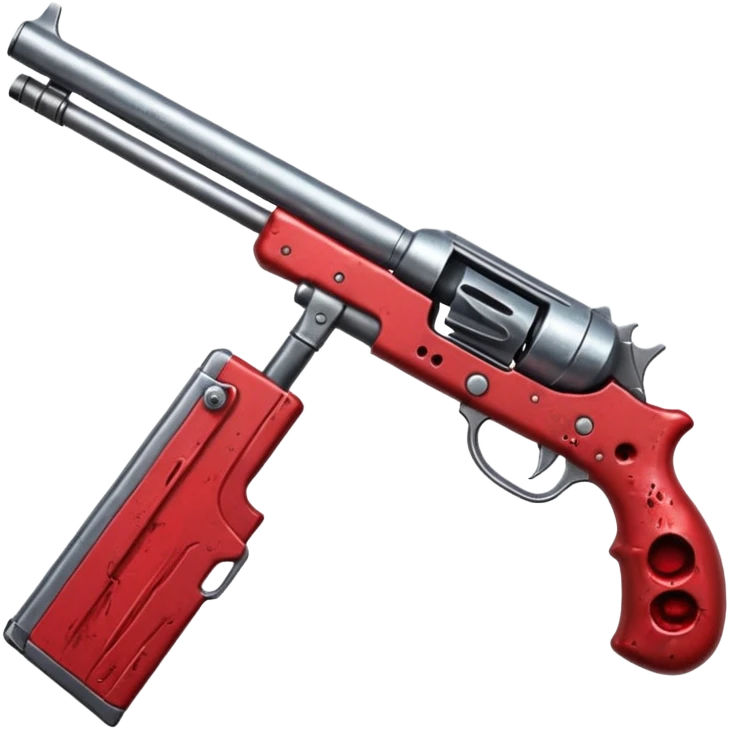  a bloody shotgun pointed out to shoot from the cameras perspective. In the style of your bloody skull art work. Overhead as if you were the person holding the shotgun emoji