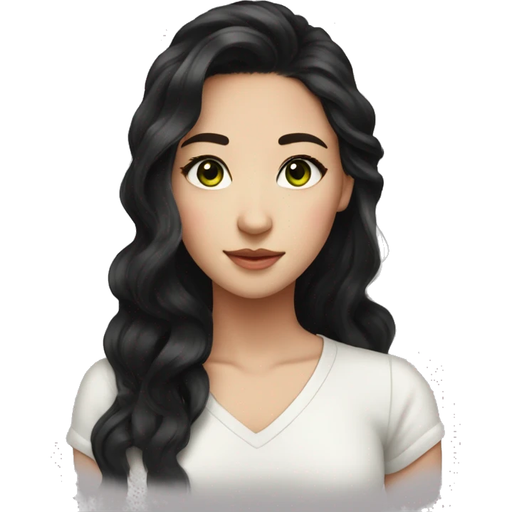 Beautiful girl,Black hair,wavy hair，long hair,geeen eyes,Chinese emoji