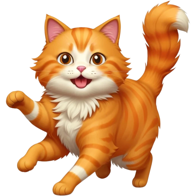 An orange cat running happy because he sees food. emoji