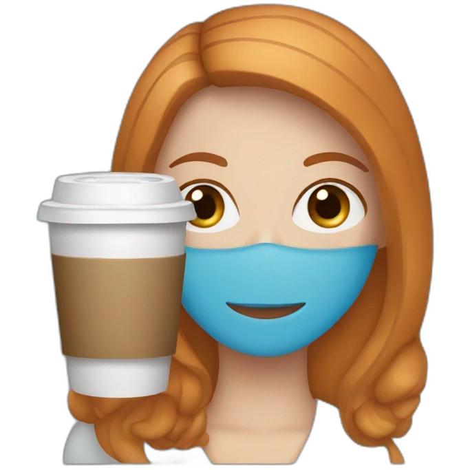 Ginger straight hair and blue eyes woman drinking a latte emoji