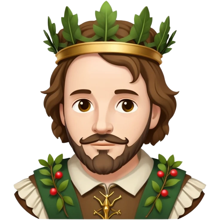 Shakespeare wearing a laurel wreath crown as the Bard emoji