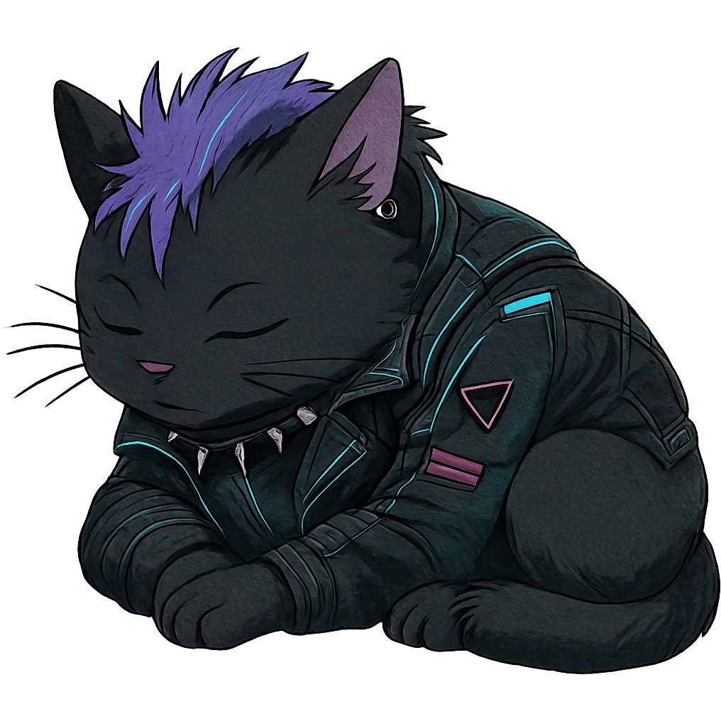  a cat laying down his head to nap, punk gothic style, futuristic cyberwave cyberpunk, sitting position emoji