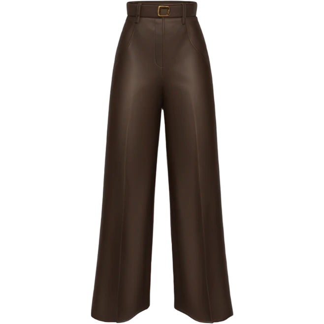 Dark brown High waisted leather wide leg pants emoji