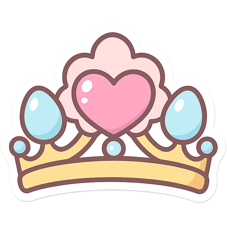 chibi sticker-style tiara with a heart accent, pastel colors, girly, cute and exaggerated emoji