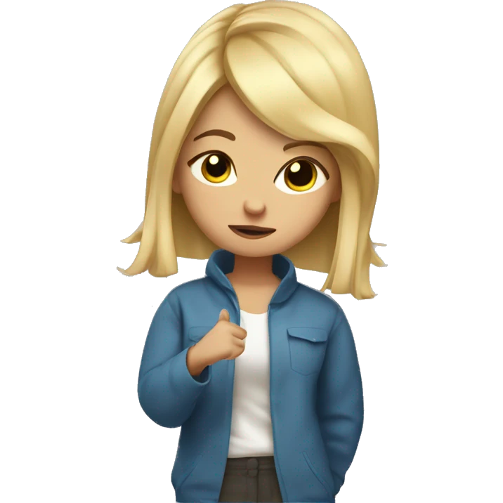 A girl with square blonde hair in oversized clothes doing dab emoji