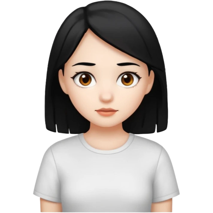 a girl with white skin, black hair, brown eyes, and a white shirt emoji