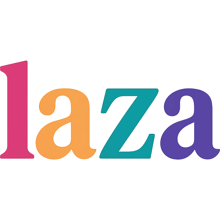 colorful modern text image with the word 'laza' in the center, varied colorful fonts, no emoji or face emoji