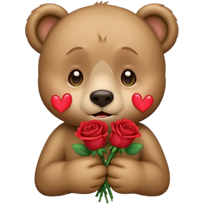 Cute bear with crying  eyes holding roses with this emoji expression  emoji